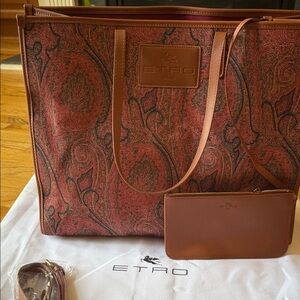 Etro Red and Brown Paisley Tote Bag